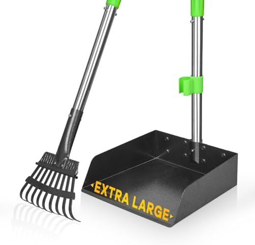 TOOGE Metal Pooper Scooper for Dogs Heavy Duty Long Handle Rake & XL Tray by TOOGE