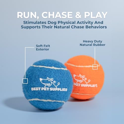 Best Pet Supplies Interactive Squeaky Dog Chew Toy, Ideal Dog Toys for Chewers, Small, Medium & Large Dogs, and Fetch Lovers - Tennis (Assorted Color), Large (Pack of 2) - Image 4