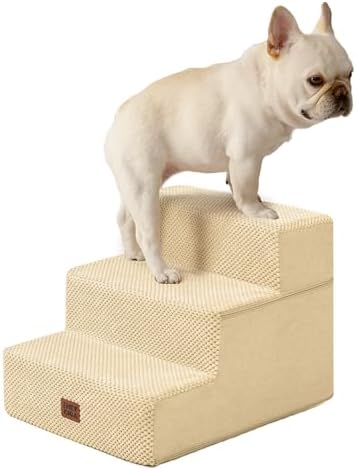 EHEYCIGA Dog Stairs for Small Dogs 13.5" H, 3-Step Dog Steps for Cats, Graige by EHEYCIGA