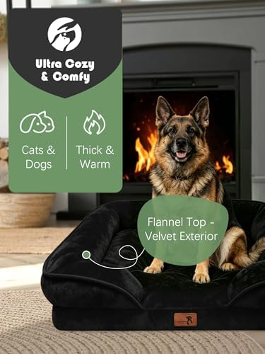 Spotted Play Orthopedic Dog Bed with Sides - Sofa Beds for Extra Large Dogs, Supportive Foam Pet Couch Bed with Washable Removable Cover, Waterproof Lining and Non-Slip Bottom, Black - XL - Image 2