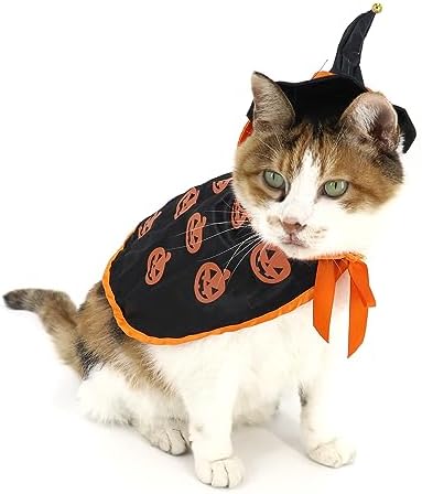 Pet Halloween Pumpkin Cloak with Hat Cosplay Cloak for Cat and Small Dogs, Pet Halloween Costume Clothes Suit with Cap - Image 5