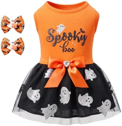 Dog Halloween Costumes Tulle Dress for Small Medium Large Dogs Girls Boys with Bow Hair Ties Spooky Halloween Pet Clothes Cat Apparel by YAQUHO
