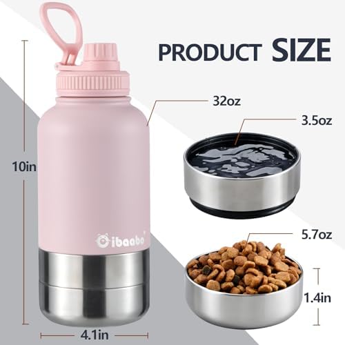 Cibaabo Insulated Dog Water Bottle 32oz Keep Water Cool with 2 Bowls - Image 2
