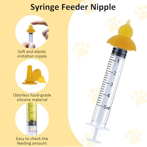 Kitten Nursing Bottle, Pet Feeding Nipple, Milk Nursing Bottles Kits for Newborn Puppy & Kitten, 1 Pet Milk Bottle, 4 Silicone Nipples, Newborn Feeding Kit for Kittens, Puppies, Rabbits, Squirrels - Image 5