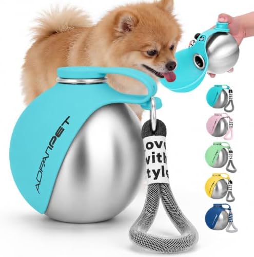 Portable Dog Water Bottle 10oz Stainless Steel Travel Bowl by AOFANPET