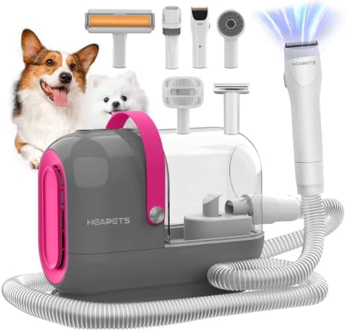 HEAPETS Dog Grooming Vacuum Kit - 3L Vacuum with 7 Tools, Low Noise Electric Clipper and Brush for Pet Shedding at Home, Gray by Heapets