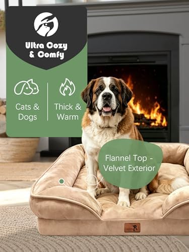 Spotted Play Orthopedic Dog Bed with Sides - Sofa Beds for Extra Large Dogs, Supportive Foam Pet Couch Bed with Washable Removable Cover, Waterproof Lining and Non-Slip Bottom, Brown - XXL - Image 2