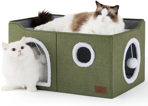 Bedsure Extra Wide Cat House Bed with Fluffy Ball and Scratch Pad by BEDSURE