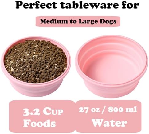 Joyinjojo Collapsible Dog Bowls with Lids, 2 Pack Portable Travel Dog Bowls for Small Medium Large Dogs, Silicone Foldable Outdoor Dog Cat Food Water Bowls for Camping Hiking Road Trip, Pink 27 oz - Image 3