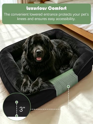 Spotted Play Orthopedic Dog Bed with Sides - Sofa Beds for Extra Large Dogs, Supportive Foam Pet Couch Bed with Washable Removable Cover, Waterproof Lining and Non-Slip Bottom, Black - XXL - Image 3