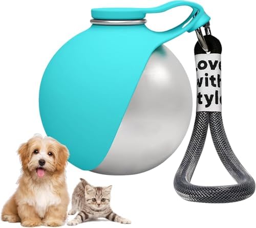 2in1 Portable Dog Water Bottle Portable,10oz Stainless Steel Leak Proof Pet Water Bottle Portable Dog Water Bottle Silicone Bowl,Outdoor Travel Water Bottle for Dogs Walking Hiking Camping, Blue by Unknown
