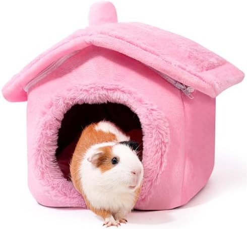 Guinea Pig Hideout - Guinea Pig Bed, Separable Plush Roof, Bunny Hideout, Rabbit Bed, House Bed for Small Pets, Pure Pink by ONEJU