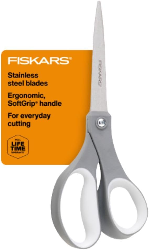 Fiskars 8" SoftGrip Everyday All Purpose Scissors, Office & Crafts, Grey | For Paper, Cardboard & Photos, Precision Stainless Steel Blades, Ergonomic SoftGrip Handles for Comfort & Control by Unknown