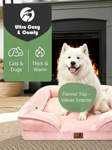 Spotted Play Orthopedic Dog Bed with Sides - Sofa Beds for Large Dogs, Supportive Foam Pet Couch Bed with Washable Removable Cover, Waterproof Lining and Non-Slip Bottom, Pink - L-Plus - Image 2