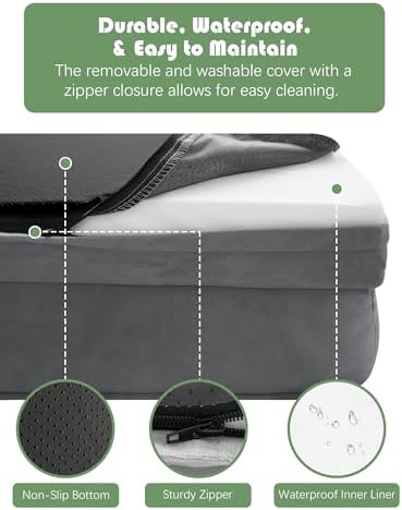 Spotted Play Orthopedic Dog Bed with Sides - Dog Sofa Beds for Large Dogs, Supportive Foam Pet Couch Bed with Washable Removable Cover, Waterproof Lining and Non-Slip Bottom, Grey - L - Image 6
