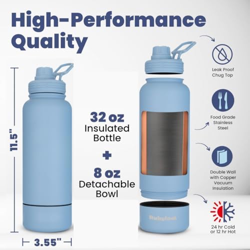 Rubyloo Dog Mom Essentials Bundle - Puffer Tote with Storage Containers (Beige) and 32 oz Water Bottle with Detachable Bowl (Solid Dusty Blue) - Travel Bag and Hydration Set - Image 6