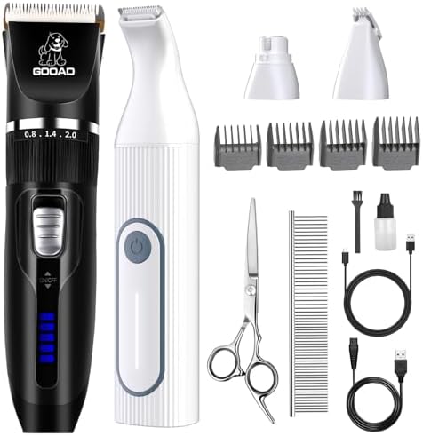 4 in 1 Dog Clippers Grooming Kit and Paw Trimmer for Thick Hair&Coats by Gooad
