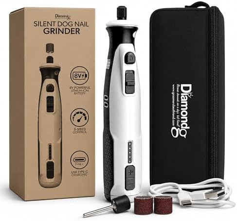 Diamondg Cordless Dog Nail Grinder - Quiet Sound with LED Light, White by Diamondg