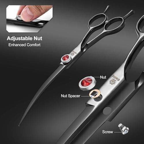 GLADOG 7 Inch Professional Dog Grooming Scissors Kit, Titanium Dog Scissors for Grooming, Heavy-Duty Dog Shears for Grooming, 6-in-1 Pet Grooming Scissors for Dogs (Pro Black) - Image 2