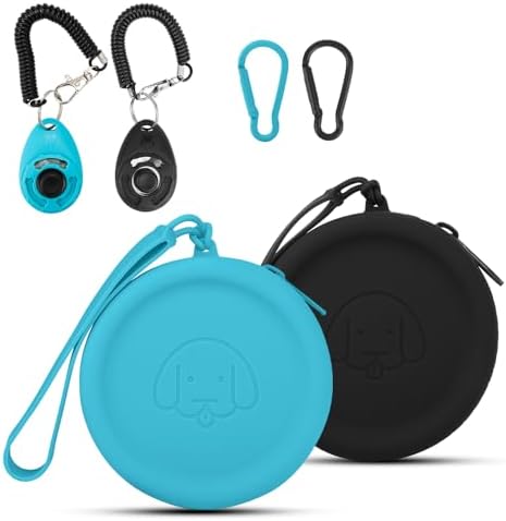 Silicone Dog Treat Pouch Small Bag,2PCS Pet Walking Bag for Dog and Cat,Pocket Size,Easy to Clean, Odorless, Zipper Design,Moisture-Proof,Travel Walking Bag,Portable Training Bag(Lake Blue&Black) by WALLFID