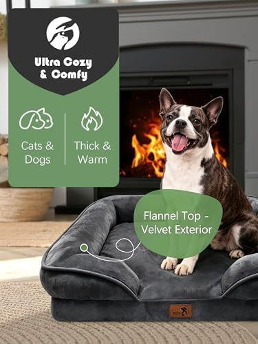 Spotted Play Orthopedic Dog Bed with Sides - Sofa Beds for Small Dogs, Supportive Foam Pet Couch Bed with Washable Removable Cover, Waterproof Lining and Non-Slip Bottom, Dark Grey - S - Image 2