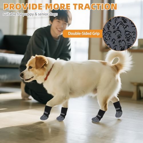 KOOLTAIL Anti Slip Dog Socks to Prevent Licking Paws,Dog Shoes for Hot Pavement, Reflective Traction Control Booties, Dogs Boots & Paw Protector for Hardwood Floors Small Medium Large Senior Dogs - Image 5