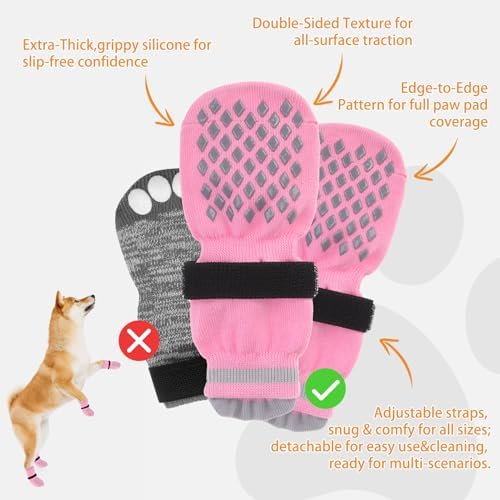 KOOLTAIL Anti Slip Dog Socks Shoes for Hot Pavement to Prevent Licking Paws Scratching, Pet Boots & Paw Protector for Hardwood Floors, Dog Grip Booties for Small Medium Large Senior Dogs, Pink XL - Image 5