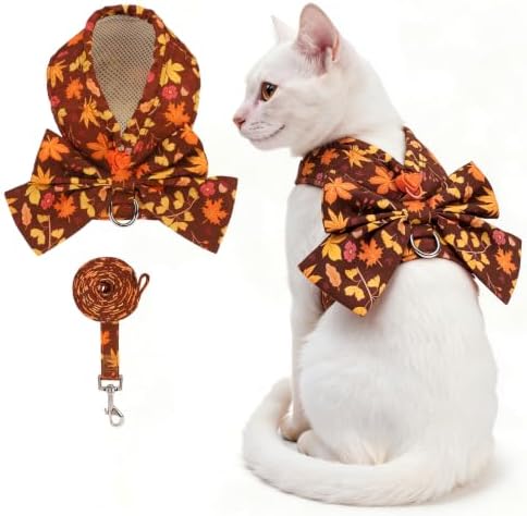 KOOLTAIL Fall Dog Harness and Leash Set for Small Medium Dogs,Thanksgiving Cute Puppy Vest Harness with Bowtie, Step in No Pull Soft Mesh Padded Adjustable Harness for Pet Cat Boy Girl, Maple Leaf by KOOLTAIL