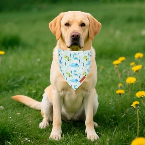 PTDECOR Dinosaurs Dog Bandana, White Green Cute Dinosaurs Pet Scarf, Large - Image 3