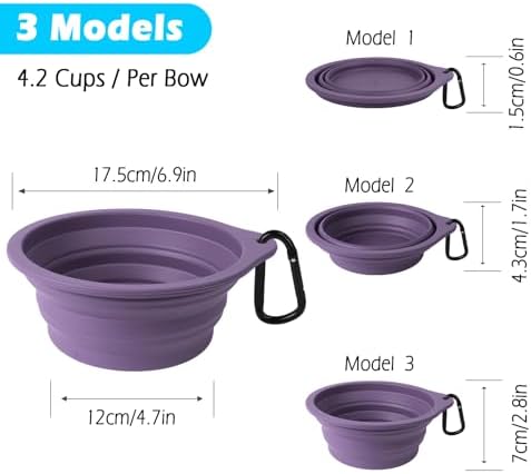 PetBonus 2-Pack Large Silicone Collapsible Dog Bowls, 34oz/1000ml BPA Free Portable Foldable Travel Bowl for Pet Cat, Food Water Feeding Dish for Camping with 2 Carabiners (Black, Dark Purple) - Image 3