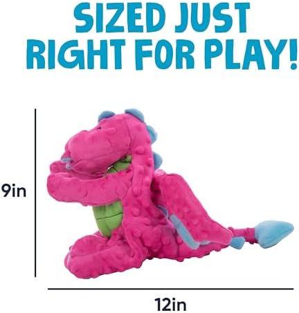 goDog Dragons Squeaky Plush Dog Toy with Chew Guard Technology, Durable Fabric & Squeaker for Active Play, Pink, Large - Image 3