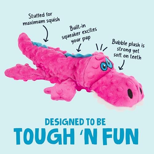 goDog Gators Squeaky Plush Dog Toy with Chew Guard Technology, Durable Fabric & Squeaker for Active Play, Pink, Large - Image 2