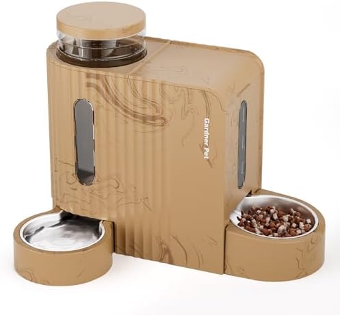 Gardner Pet Gravity Automatic 2-in-1 Pet Feeder, 0.8 Gallons*2 Cat Feeder and Water Dispenser Set, 100% BPA-Free and Stainless Steel Water Bowl for Dogs, Cats, Rabbits, Puppies (Light Woodgrain) by GardnerPet