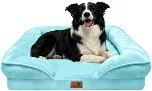 Spotted Play Orthopedic Dog Bed with Sides - Sofa Beds for Large Dogs, Supportive Foam Pet Couch Bed with Washable Removable Cover, Waterproof Lining and Non-Slip Bottom, Ice Blue - L by Spotted+Play