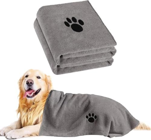 Puomue 2 Pack Microfiber Dog Towels for Drying Dogs, Super Absorbent and Soft Pet Towels for Dogs or Cats, 40''X23.6'', Pet-Friendly, Perfect for Pets of Different Sizes and Fur Types, Grey by Puomue