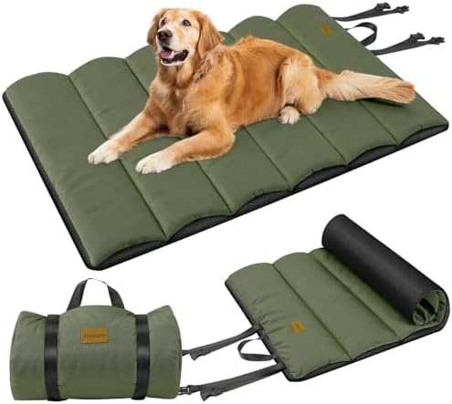 Gimars Upgraded Thickened Travel Dog Bed with Waterproof Film, Easy to Roll Up with Buckle, Large Outdoor Pet Bed for Medium & Large Dog, Portable, Washable Bed Mat for Camping,Traveling by Gimars