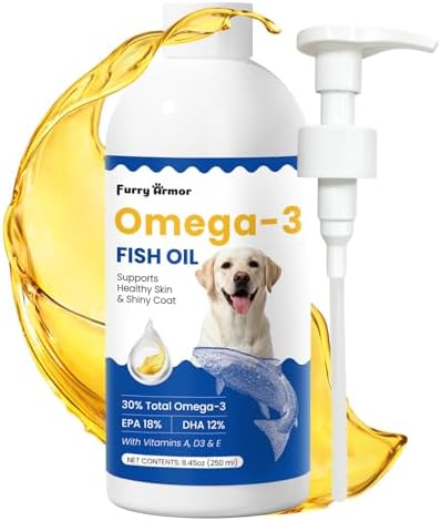Omega 3 Fish Oil for Dogs & Cats, 300mg EPA+DHA, 8.45 oz by FURRYARMOR%7CPremiumPetHealthProtectiveCare