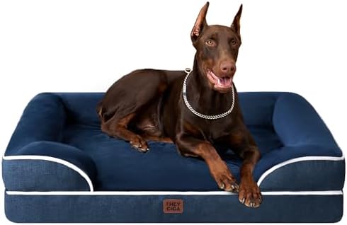 EHEYCIGA Orthopedic Dog Beds for Extra Large Dogs, Waterproof Memory Foam XXL Dog Bed with Sides, Non-Slip Bottom and Egg-Crate Foam Big Pet Couch Bed with Washable Removable Cover, Navy by EHEYCIGA