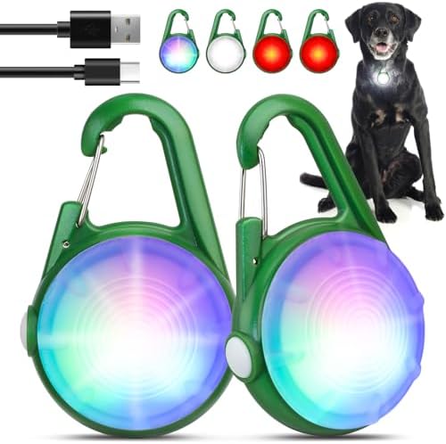 2Pack Dog Lights for Night Walking Dog Collar Light Clip on Rechargeable Glow in The Dark Light with 4Modes & RGB Color for Camping by POEEY