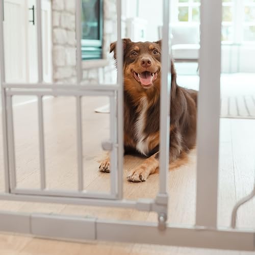 Carlson 36" Extra Tall Walk Through Dog Gate for Doorways & Bottom of Stairs, Metal Pet Gate with Small Pet Door, Expands 29”–36.5”, Platinum Gray - Image 6