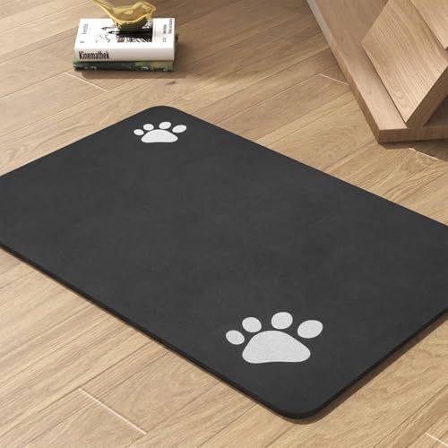 Pet Feeding Mat-Absorbent Dog Mat for Food and Water Bowl-No Stains Quick Dry Water Dispenser Mat-Dog Accessories Pet Supplies-Bowl for Messy Drinkers（Black,17"x28" by PADOOR