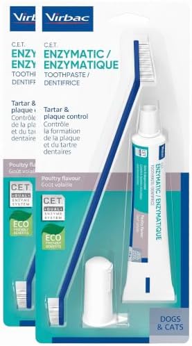 Virbac C.E.T.® Oral Hygiene Kit for Dogs | Poultry-Flavor Toothpaste | Fingerbrush and Pet Toothbrush,(Pack of 2) by Virbac