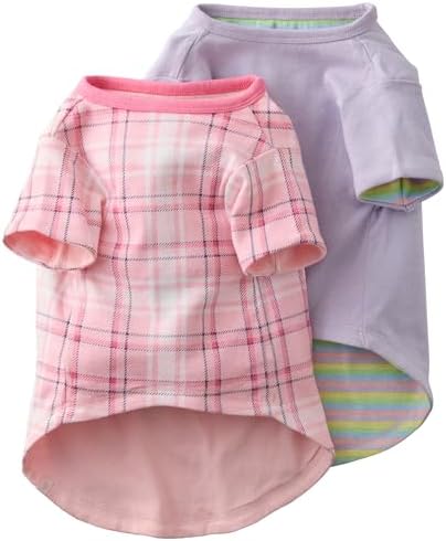 Pet Passion Rover Dog T-Shirt, 2 Pack, Pink Preppy Plaid, XX-Large by PetPassion