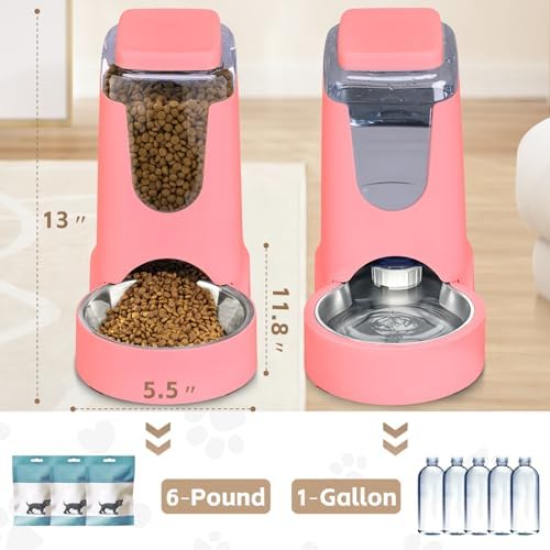Automatic Cat Feeder and Water Dispenser with Stainless Steel Bowl Dog Gravity Food Feeder and Waterer for Small Medium Pets Puppy Kitten 1 Gallon x 2 - Image 2