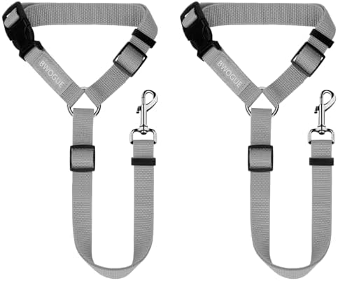 BWOGUE 2 Pack Dog Seat Belt for Car, Headrest Restraint Strap Set, Gray by BWOGUEPetHome