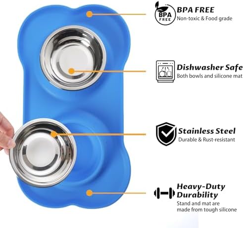 Hubulk Pet Dog Bowls 2 Stainless Steel Dog Bowl with No Spill Non-Skid Silicone Mat + Pet Food Scoop Water and Food Feeder Bowls for Feeding Small Medium Large Dogs Cats Puppies (Extra Large, Blue) - Image 2