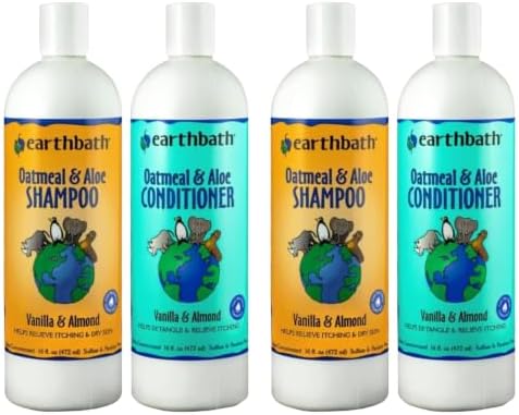 earthbath Oatmeal & Aloe Dog Shampoo and Conditioner Set, 16 Oz (2 Sets) by earthbath