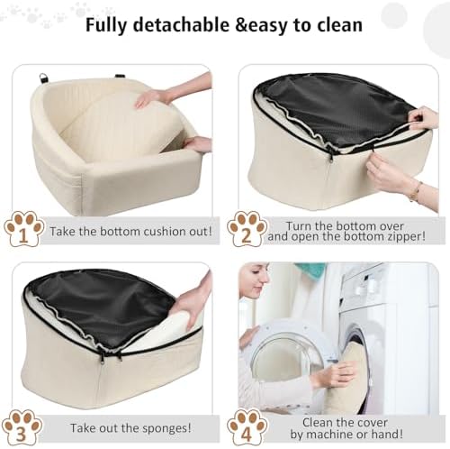 NEEZUKAR Dog Car Seat for Small Medium Dogs,Detachable Washable Dog Booster Seat Under 30lbs, Pet Car Seat Travel Bed with Storage Pockets and Dog Safety Belt (White) - Image 5