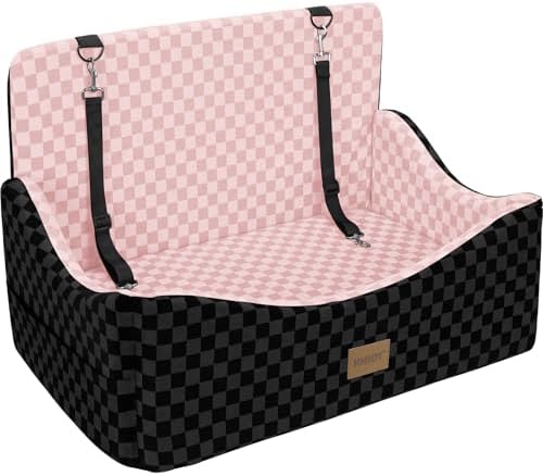 JOEJOY Dog Car Seat for Medium/Large Dogs - Reversible Dual-Sided Travel Dog Car Bed with Memory Foam, Washable Pet Booster Seat for Dogs up to 55 lbs or 2 Small Dogs, 2 Safety Leashes, Pink by JOEJOY
