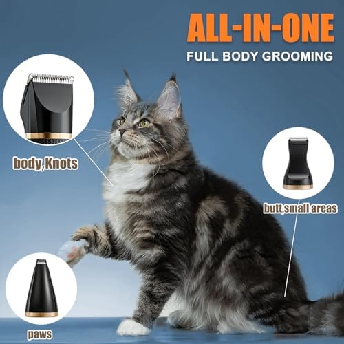 Cat Grooming Clippers Kit with Paw Trimmer, 3 in 1 Electric Pet Hair Trimmer Supplies for Thick Matted Hair, Heavy Coat Butt Shaver Cat Razor Fur Trimmer for Dogs at Home (Black) - Image 2